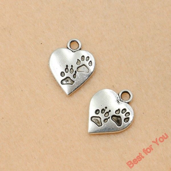 

100pcs antique silver plated fashion bear paw heart charm pendant for jewelry making jewelry diy handmade 17x13mm jewelry making, Bronze;silver