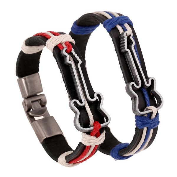 

fashion jewelry guitar alloy bracelet lovers' hemp rope leather bracelets women's casual personality vintage punk bracelets men b0, Golden;silver