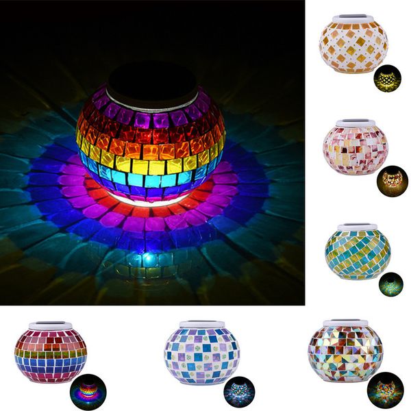 

mosaic solar light rgb glass ball solar powered rechargeable waterproof led garden lamp for decoration party xmas color
