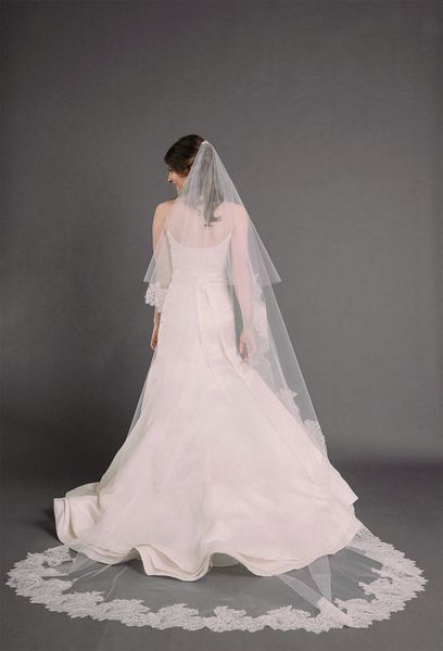 

new saling 2t lace applique edge without comb lvory white wedding veil cathedral bridal veils handmade three meters long, Black