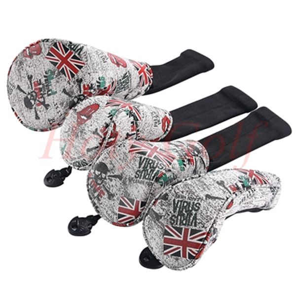 

uk flag and skull fairway wood headcover golf driver hybriod putter cover