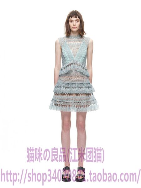 

high-quality imitation self portrait sp9-004s 2016 autumn new women lace panelled stand collar sleeveless mini dress, Black;pink