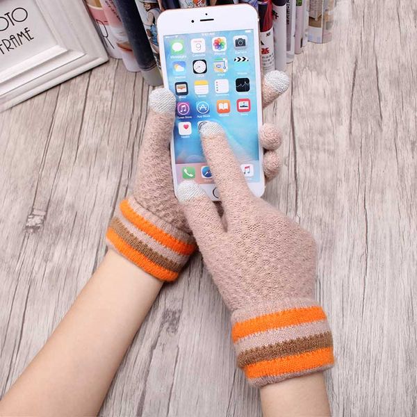 

wholesale- c 2016 new winter warm female gloves knitted fleece pure color warmer mitts thick gloves full finger mittens gloves for mobile, Blue;gray