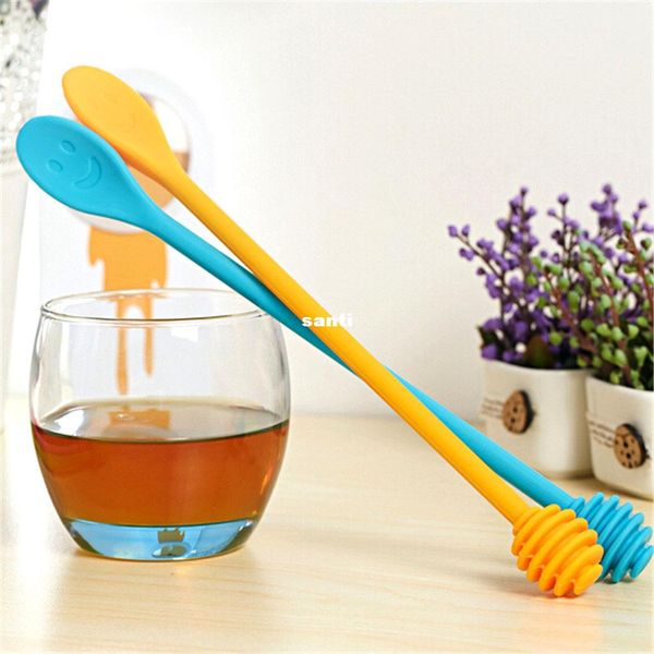 

милая улыбка лица силиконовые мед ложка мед палку чай длинная ручка смешивания палку кофе стикер ложка