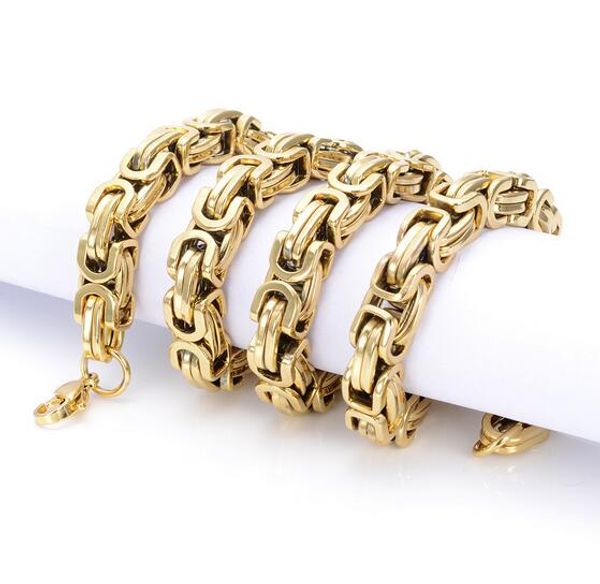 

elling classical handsome men's gift 8.5mm gold-tone square byzantine necklace 316l stainless steel chain cool jewelry, Silver