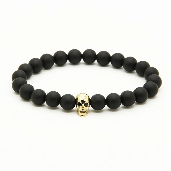 Großhandel 10 teile/los Mode 8mm A Matte Achat Stein Perlen Mit Mikro Pflastern Schwarz Cz Facettierte Skeleton Schädel Armbänder