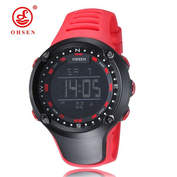 

OHSEN brand new digital LED fashion wristwatch mens male gifts rubber strap red fashion digital outdoor sports military watches