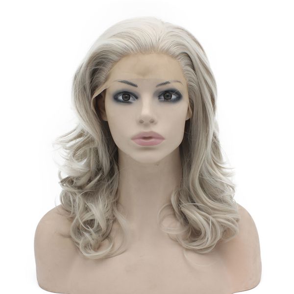 16inch Shoulder Length Wavy Gray Blonde Natural Lace Front