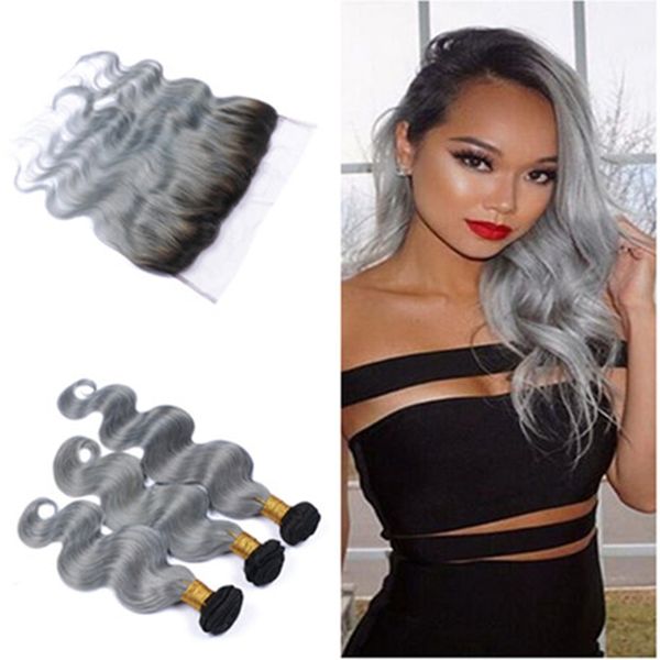Malaysian Body Wave Grey Hair Weave With Full Lace Frontal Silver