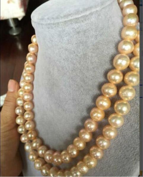 

2 row 12-13mm south sea yellow natural pearl necklace 17-18inch14k, Silver