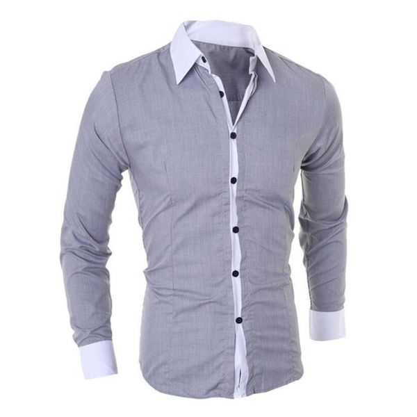 

men's fashion 2018 long sleeved shirt turndown collar patchwork casual slim business dress shirt, White;black