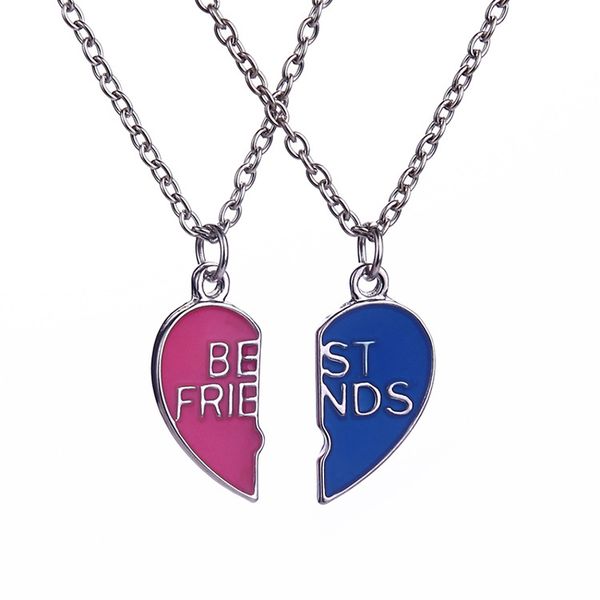 

2018 new fashion trend personality red blue painted oil broken heart friends couple necklace high-grade a jewelry zj-0903253, Silver