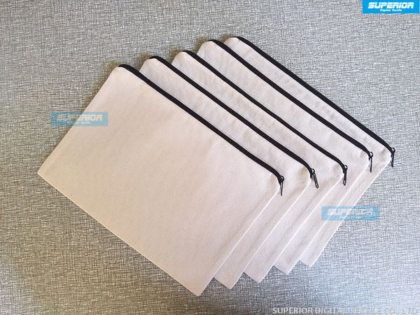 

100pc lot blank natural white black color 12oz pure cotton canva co metic bag blank cotton zipper pouch for cu tom printing no lining