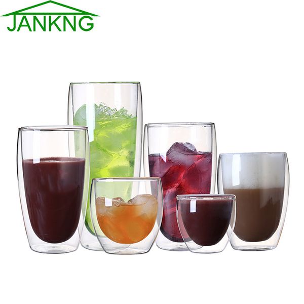 JANKNG 1 Adet Isıya dayanıklı Çift Duvar Cam Bardak Bira Kahve Fincanı Set El Yapımı Yaratıcı Bira Kupa Çay Kupalar Şeffaf Drinkware ücretsiz denizcilikte