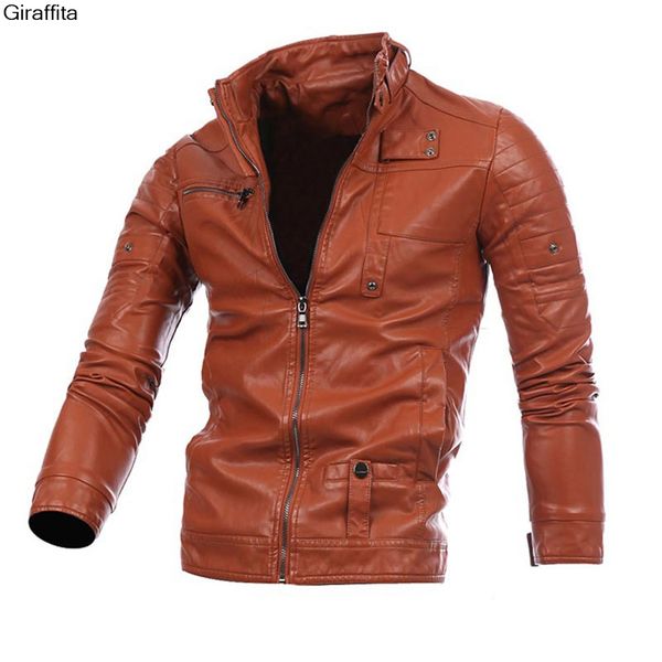 

wholesale- 2017 mens leather jackets fashion slim solid coat pu clothes male winter long sleeves stand collar motorcycle leather 3 colors, Black