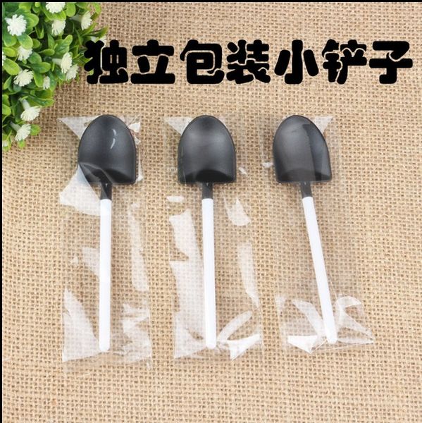

Disposable Black Plastic Cream Scoops Stacks Creative Shovel Shape Cake Fork Ice Cream Tools Party Supplies 100pcs/lot