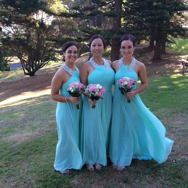 

splendid plus size bridesmaid dress halter floor length a line wedding guest gowns chiffon ruffle rhinestone maid honor dress 2016, White;pink