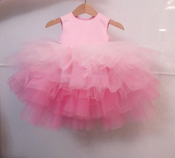 Ucuz Basit Tasarım Tül Çiçek Kız Elbise Balo Kızlar Pageant Elbise Plaj Düğün Için Allık Örgün Önlükler