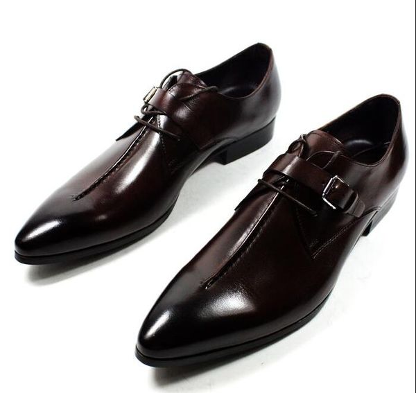 Primavera Outono moda de luxo Vestido Homens Sapatos de Couro Genuíno fivela Apontou Toe Clássico Formal Terno de Negócio Sapatos