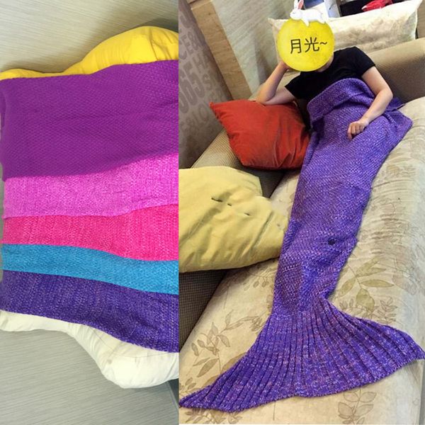 Mantas de sirena tejidas para adultos, manta de cola de sirena de 180x90cm, mantas suaves de ganchillo hechas a mano, saco de dormir para cama, manta de punto para disfraz