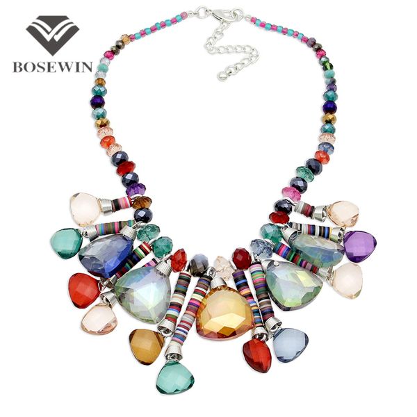 

Women 's Bohemia New Chic Pendants Necklaces fashion Beaded Chain Geometric Crystal Gems Choker Handmade Statement Necklaces CE3877
