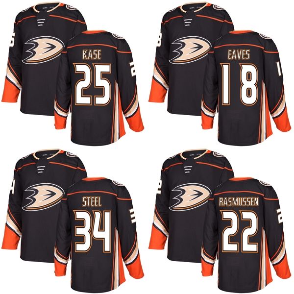 

2017 new brand mens anaheim ducks 18 patrick eaves 22 dennis rasmussen 25 ondrej kase 34 sam steel black ice hockey jerseys accept custom, Black;red