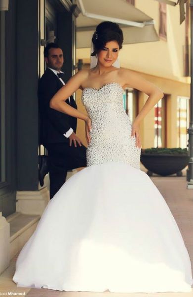 

Casamento Mermaid Wedding Dresses 2019 Gorgeous Court Train Sweetheart Wedding Gowns Full Handmade Beaded Bridal Dress Vestido De Novia