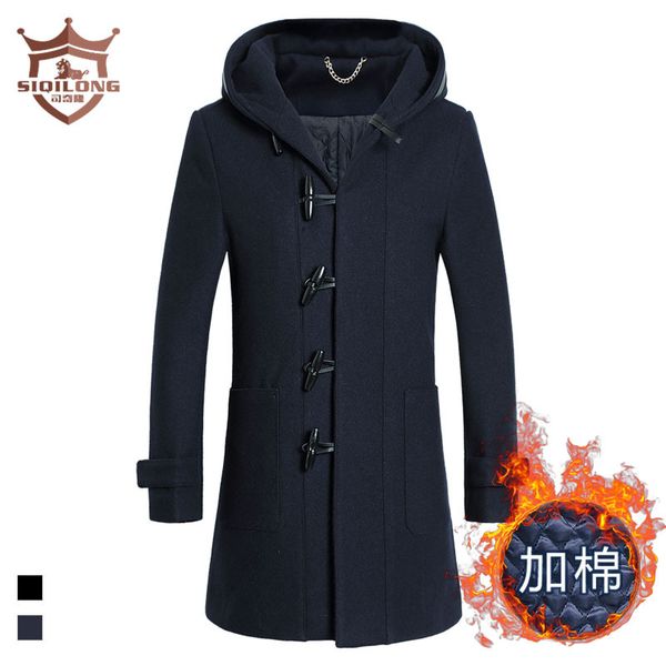 

fall-winter men's windbreaker wool coat long leisure fashion clothing, Black