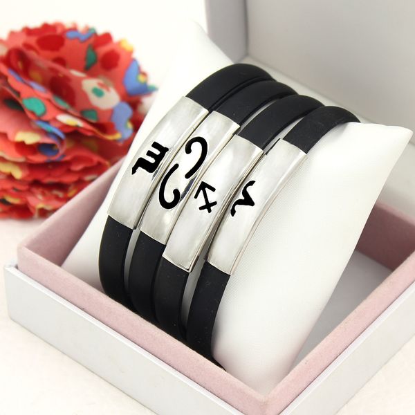 

twelve zodiac black silicone bangle stainless steel constellations horoscope design wrap bracelets for women and men couple jewelry