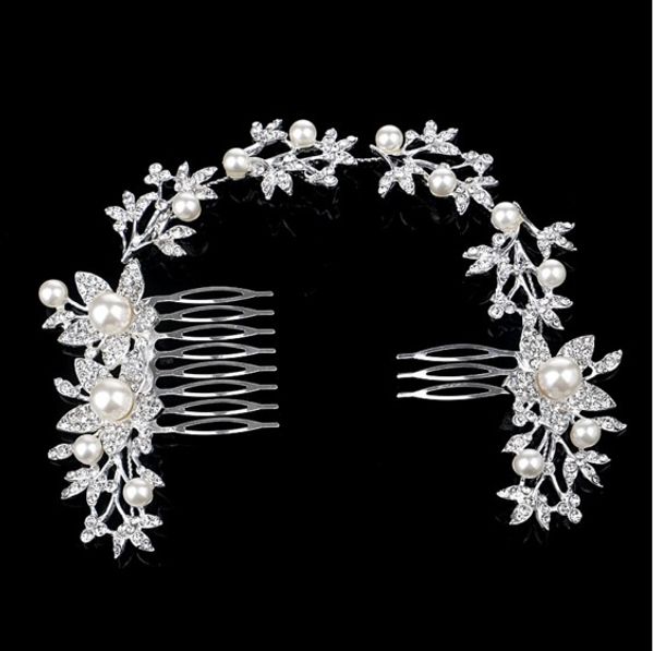 

elegant long flower hair comb rhinestone hairpins bridal wedding hair accessories jewelry austrian crystals hair clips, Slivery;golden