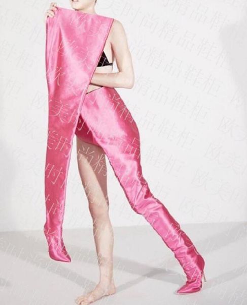 

dhl 2018 european women hip boots fashion thigh high boots satin fluorescence high heeled man stage show cosplay shoes pointed toe 10cm, Black