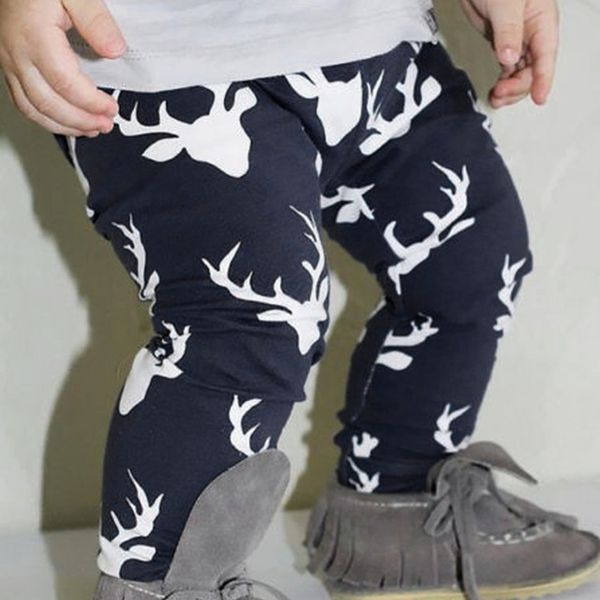 Leggings per bambini di Natale Pantaloni per bambini autunno inverno Pantaloni stampati con cervo dei cartoni animati Pantaloni per bambini casual in puro cotone Pantaloni lunghi per neonati