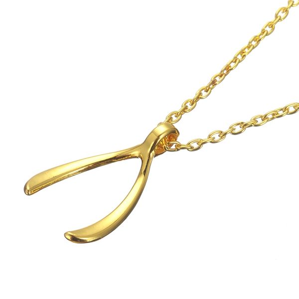 Tom de prata 18k banhado a ouro Wishbone Pingente de boa sorte Colar para meninas