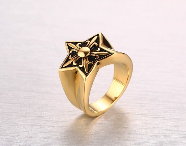 

new fashion titanium steel fleur-de-lis 18 gold plated men women ring european and american style dress and party jewelry, Silver