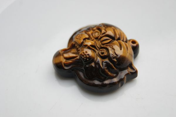 

natural tigereye amulet a tiger. auspicious necklace pendant, Silver