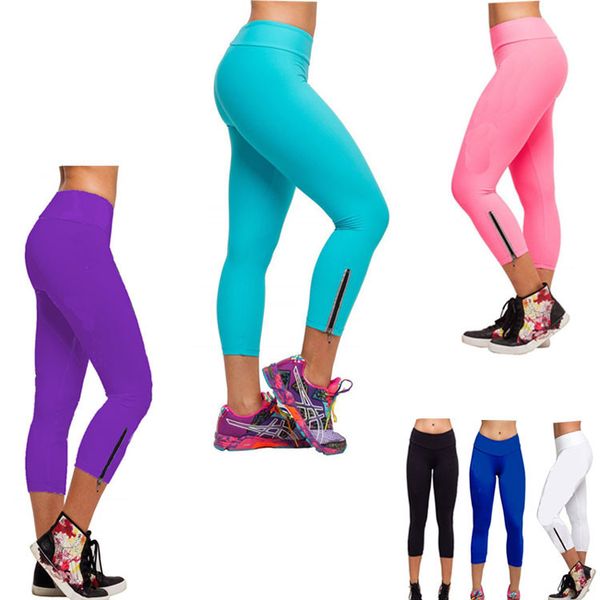 

wholesale-2016 new fashion solid colour high waist stretched leggings sporting casual yogo pants fitness7 point leggings, Black