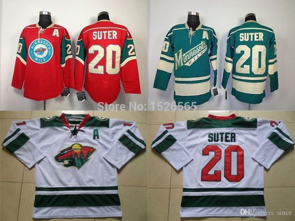 

2016 new, men's minnesota wild #20 ryan suter jersey black white red lacing neck vintage sewn authentic hockey jerseys, Black;red