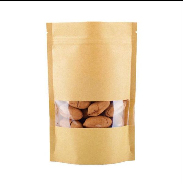 

stand-up kraft paper food gift bags with frosted window zipper closure shopping bag pouch for snack cookies candy