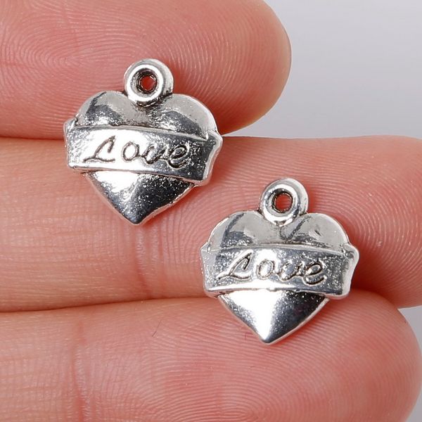 

new 7pcs 14x14mm zinc alloy antique silver love heart diy charms pendants jewelry making diy, Bronze;silver