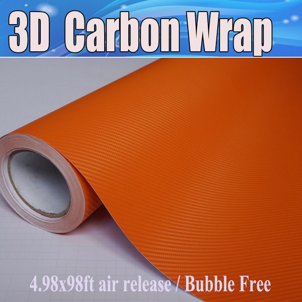 Ornage 3D Carbon Faser Vinylauto -Wickelfilm Luftblase kostenlos Auto -Styling kostenlose Versanddicke 0,18 mm Kohlenstoff Laptop 1,52 x 30 m/Roll
