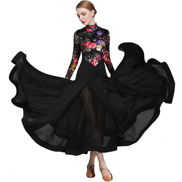 

velvet waltz ballroom dance competition dresses sale dancing outfits party tango practice cloth d0381 big ruffled hem, Black;red