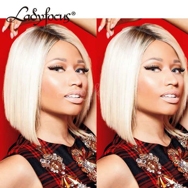 Nicki Minaj Blonde Full Lace Human Hair Wigs Dark Roots Color 613