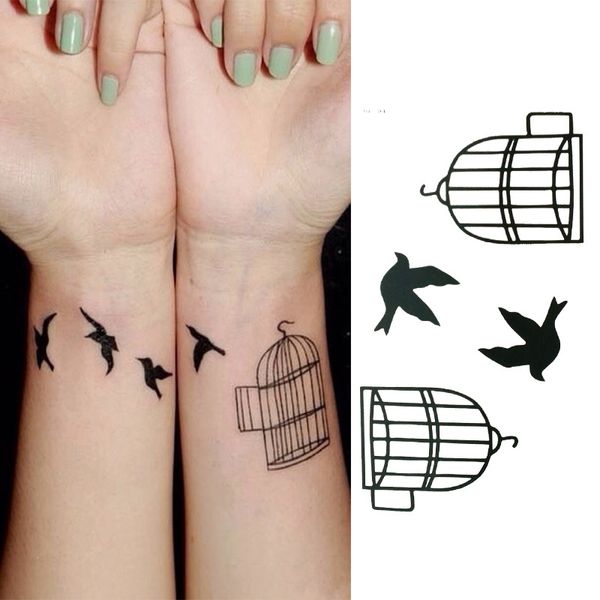 Acheter Nouvelle Arrivée Créateur De Mode Pas Cher Marque Cage à Oiseaux Conception De Haute Qualité étanche Autocollants De Tatouage Livraison