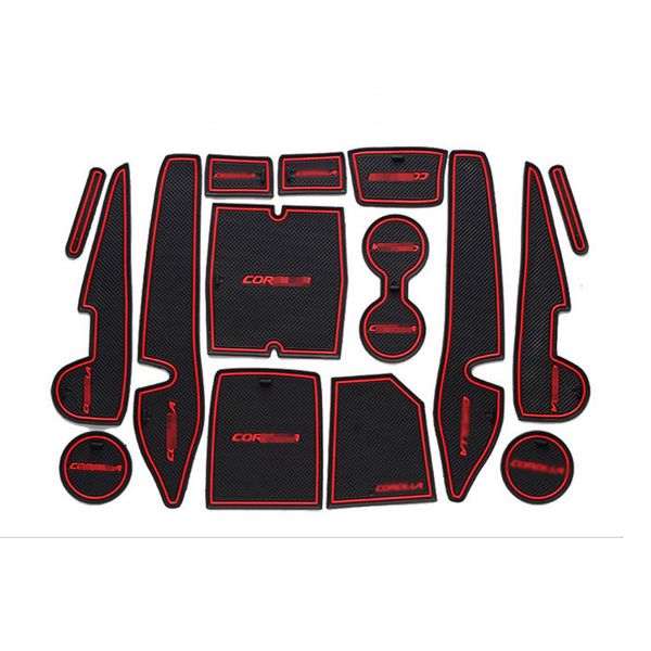 

16pcs non-slip rubber interior car door armrest storage panel mat cup holder slot pad cover sticker for toyota corolla 2014