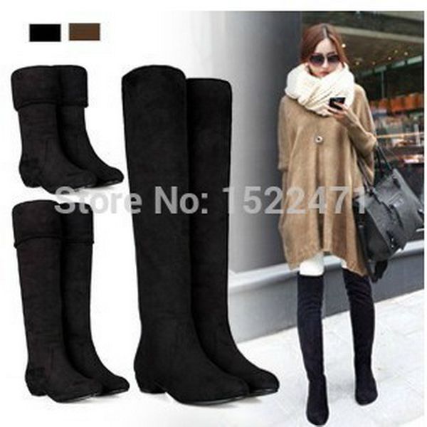 

2016 autumn and winter boots elastic knee-length long barreled boots women's shoes, Black