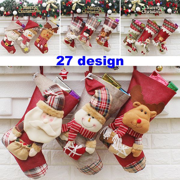 

22.5*46*26.5cm canvas christmas stocking christmas decorations gift bag santa claus snowman elk socks candy bags party supplies wx9-78