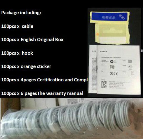 

100pcs / lot 7 поколений С розничными коробками коробки для A ++++ оригинального качества OEM 1m 3ft USB Data Sync Зарядное устройство для кабеля i Phone 6