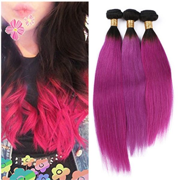 Black And Rose Pink Ombre Virgin Brazilian Human Hair Weave