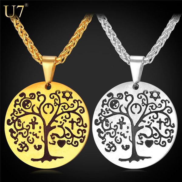 

unique Round Pendants Tree Of Life Pattern Vintage Women Stainless Jewelry Wholesale Trendy 18K Real Gold Plated Black Pendant P811