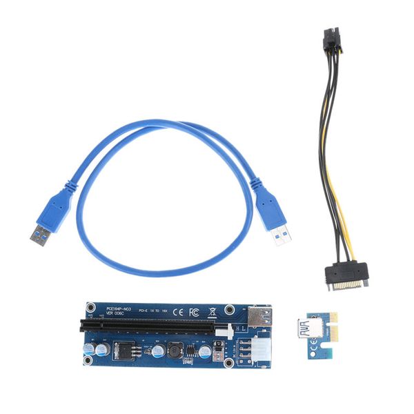 Freeshipping 10 pz / lotto USB 3.0 PCI-E Express 1x 4x 8x 16x Scheda madre Extender Riser Card con cavo SATA a 6 pin Potente per Bitcoin Miner